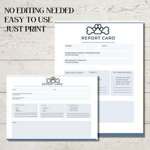 Printable Dog Report Card, Dog Report Notes, Dog Boarding, Doggie ...