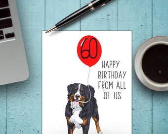 Personalized Dog Birthday Card, Personalized Gift,Bernese Mountain Dog Greeting Card For Dog Lovers, Dog Birthday Card, Card For Her