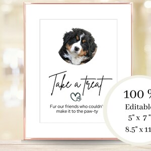 Wedding Favor Sign, Dog Wedding Favor, Editable Thank You Sign, Please Take One, Dog Bar Wedding Sign, Take a Treat Sign, Pet Treat Favor image 2