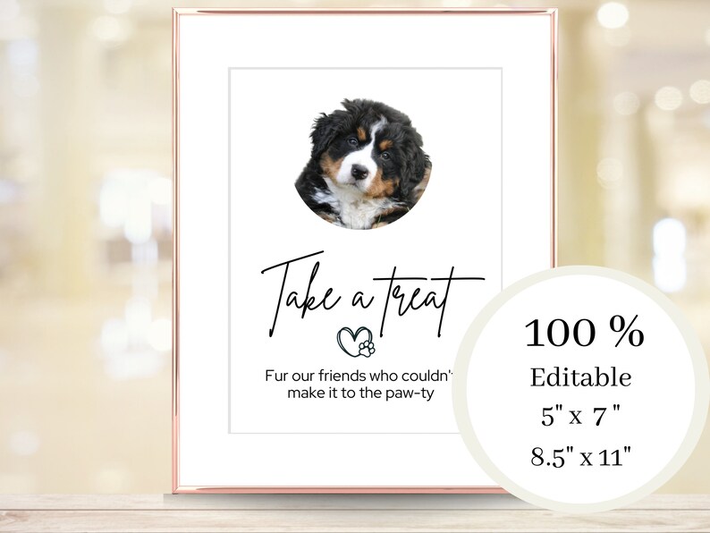 Wedding Favor Sign, Dog Wedding Favor, Editable Thank You Sign, Please Take One, Dog Bar Wedding Sign, Take a Treat Sign, Pet Treat Favor image 2