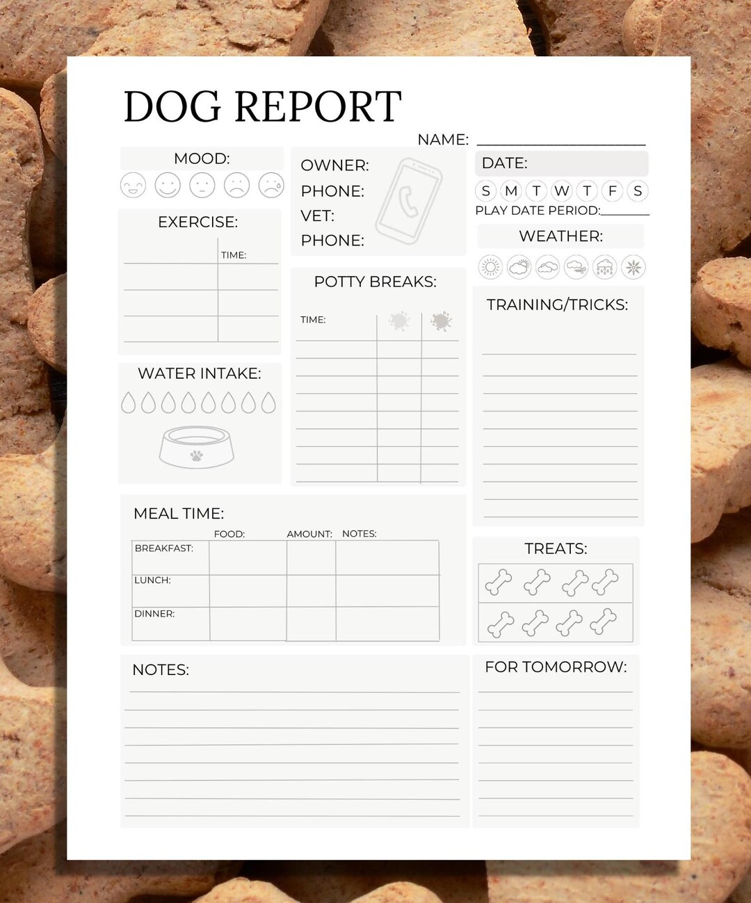 Dog Report Card Printable Pet Report, Dog Boarding Form, Dog Day Care ...