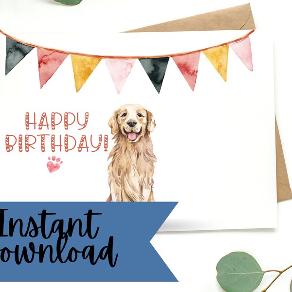 Printable Golden Retriever Birthday Card - Etsy