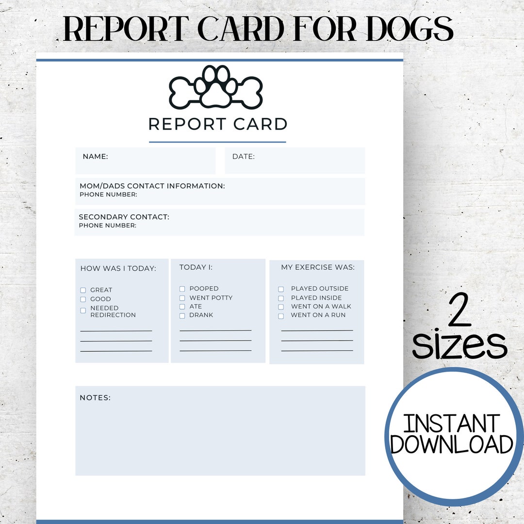 Printable Dog Report Card, Dog Report Notes, Dog Boarding, Doggie ...