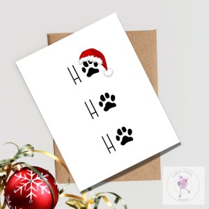 Ho,Ho,Ho Hund Grußkarte | Druckbare Hunde Weihnachtskarte | Santa's Hat Weihnachtskarte, Weihnachtskarte für Hundeliebhaber