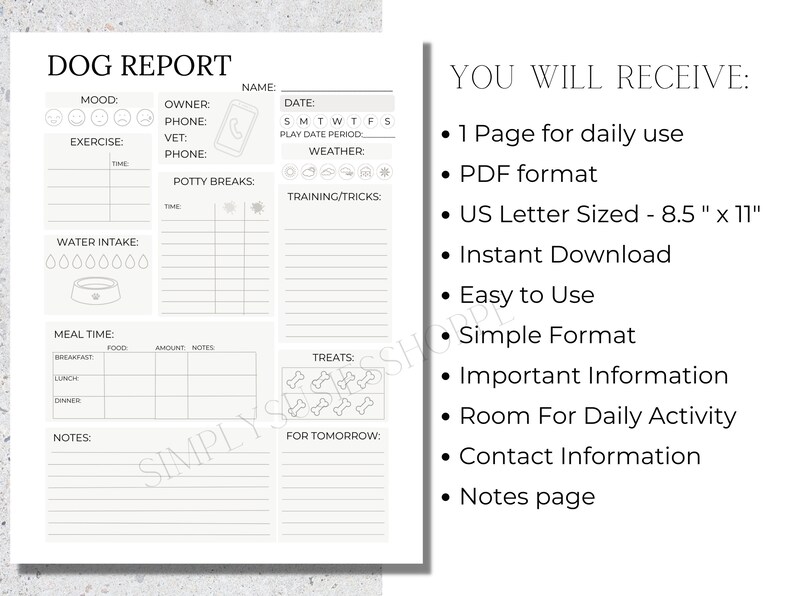 Dog Sitting Report Card Printable Doggy Daycare Pet Sitter - Etsy