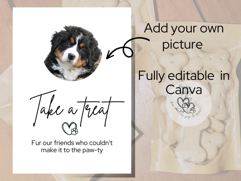 Wedding Favor Sign, Dog Wedding Favor, Editable Thank You Sign, Please Take One, Dog Bar Wedding Sign, Take a Treat Sign, Pet Treat Favor image 5