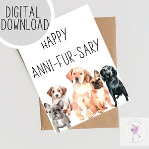 Tarjeta de aniversario imprimible con perros, tarjeta de felicitación de aniversario de bodas, tarjeta para amantes de los perros, tarjeta de golden retriever, tarjeta de labrador, tarjeta para ella