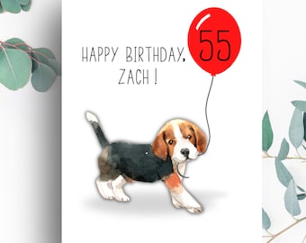 Personalized Birthday Card, Custom Gift For Dog Lover, Age on Card, Name on Card, Dog Owner, Beagle Dog Birthday Card, Gift For Her