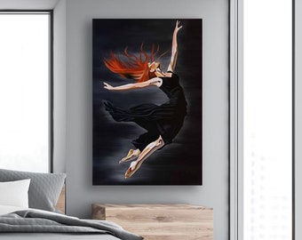 Redhead Painting, Dancer Art Print, Contemporary Art Original, Large Vertical Print, Bedroom Canvas Wall Art, Red Hair Painting, Redhead Art