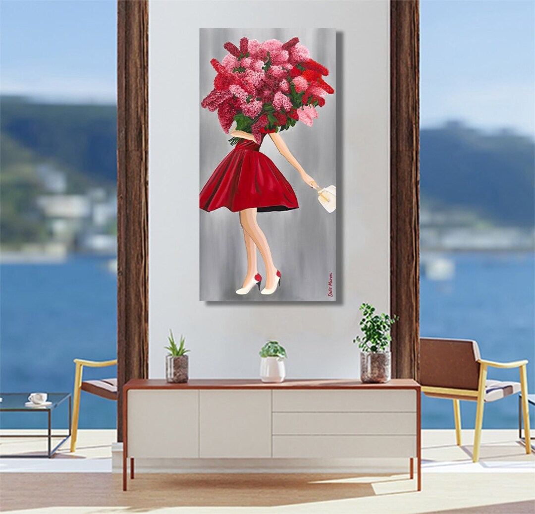 Frau mit Blumenkopf Frau mit roten Blumen Blumengesicht Frau - Etsy.de