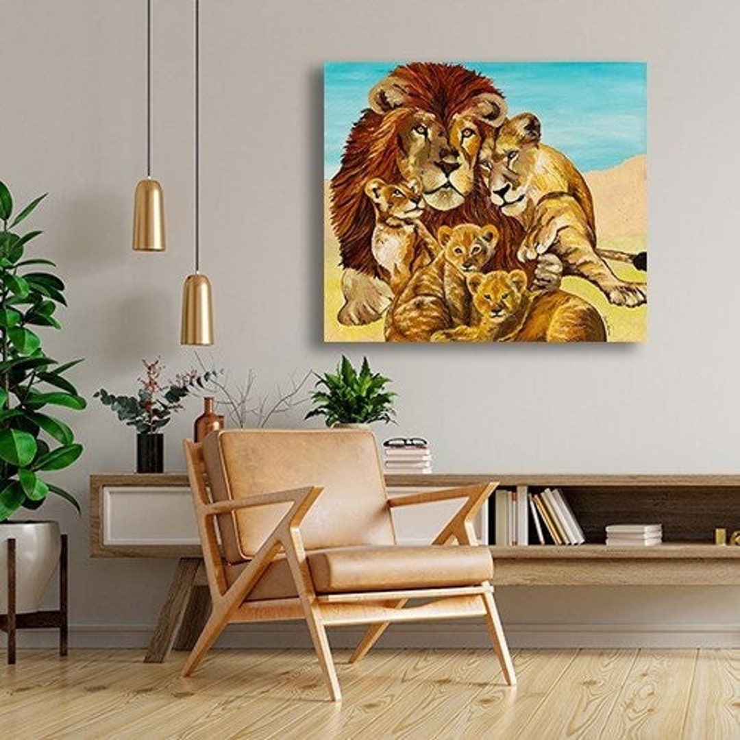 Lion Family With 3 Cubs,loving Family of Lions,lion Family Canvas,lion ...