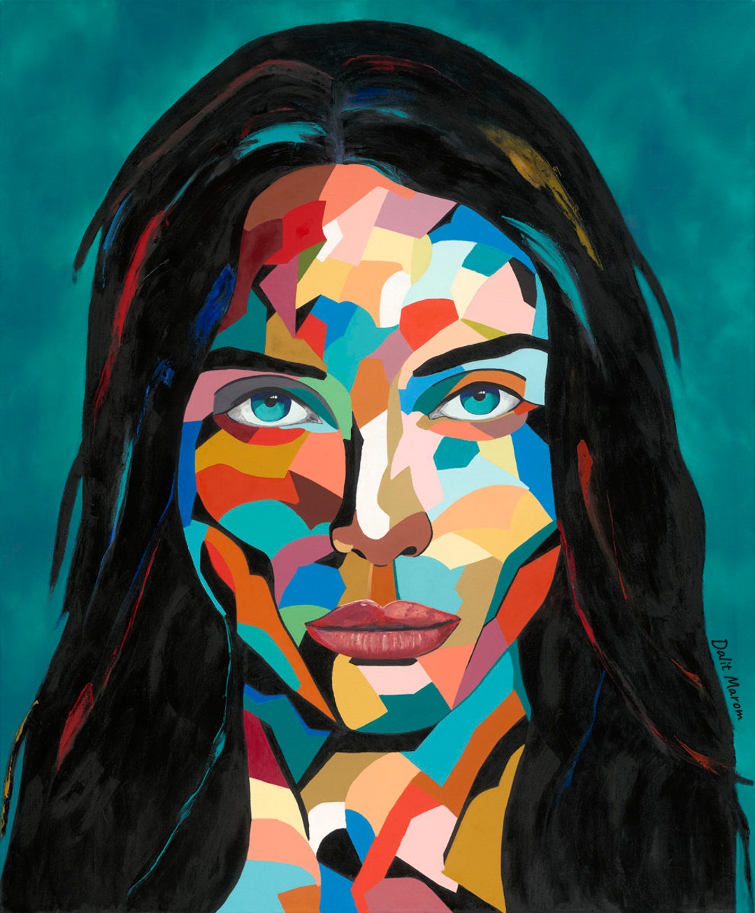 ポップアート 女性肖像画 黒フレーム付き