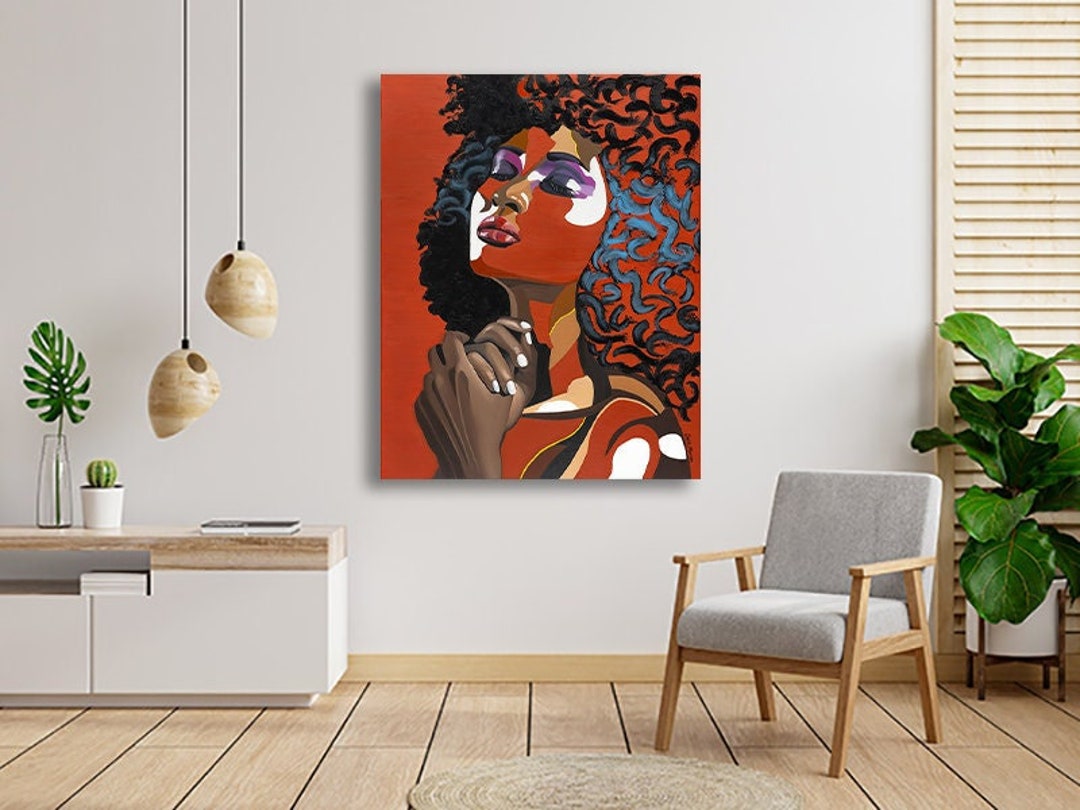 Praying Black Woman Portrait Art, African American Face Artwork, Black Girl  Painting, Ready to Hang 