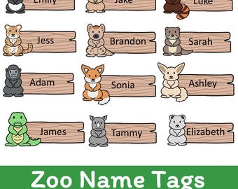 Etiquetas editables con nombres de animales salvajes para pupitres de aula / Tema safari / PDF y PowerPoint imprimibles