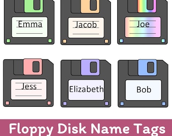 Editable Floppy Disk Tape Name Tags