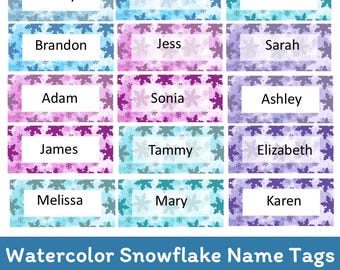 Editable Watercolor Snowflake Name Tags