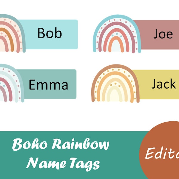 Editable Boho Rainbow name tags