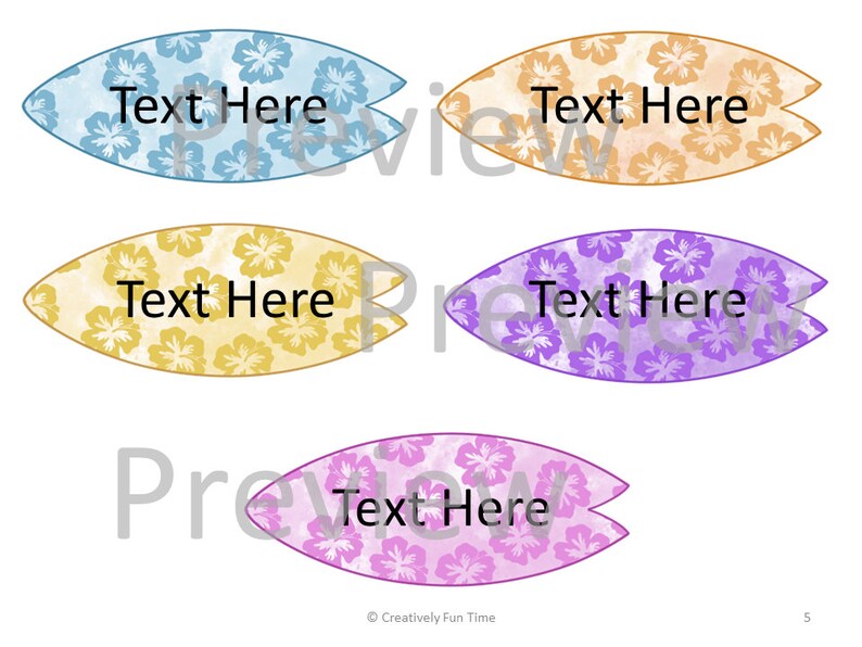 Editable Watercolor Hibiscus Surfboard Name Tags Etsy