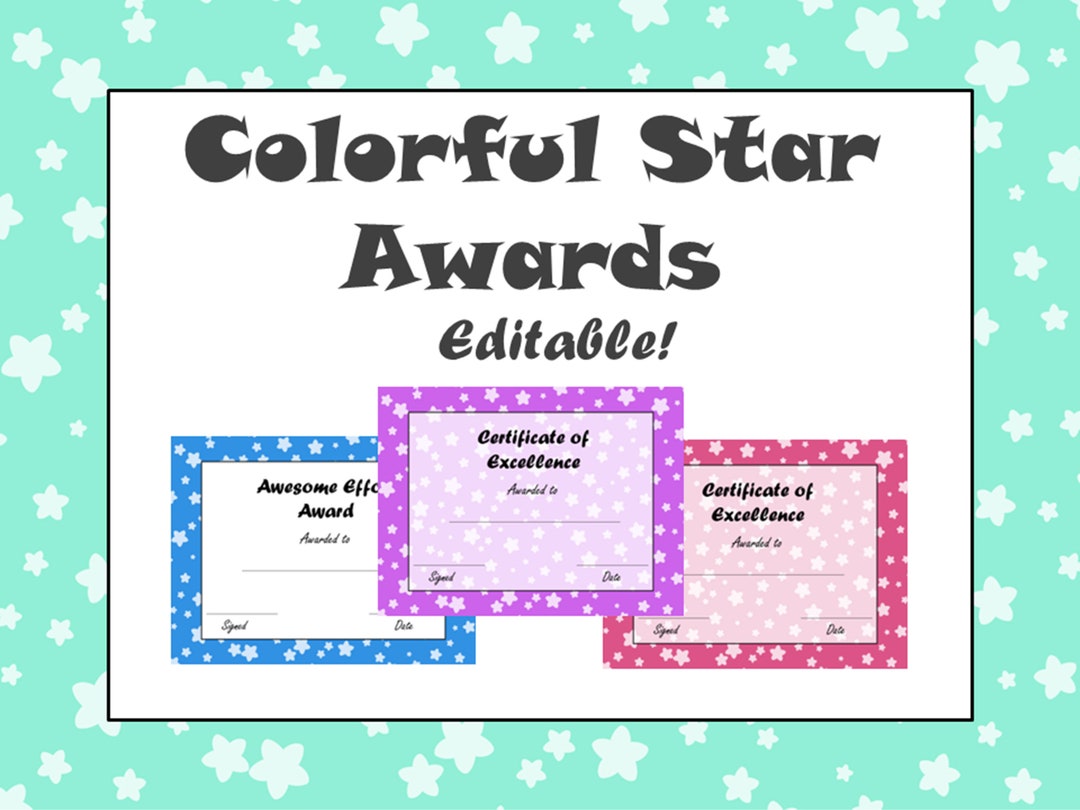 Editable Colorful Star Awards - Etsy