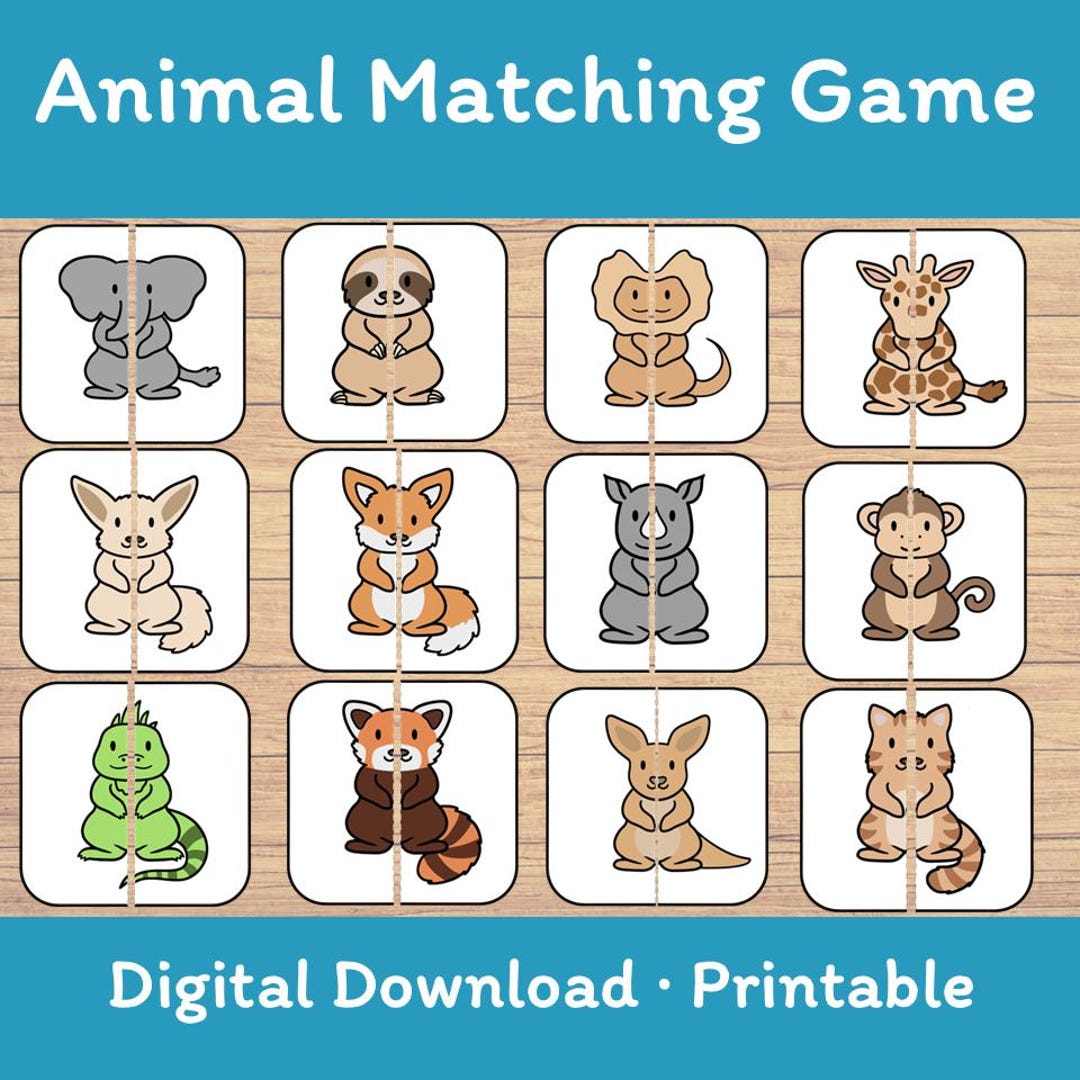 Animal Matching Game Printable | Preschool Learning Activity | - Etsy