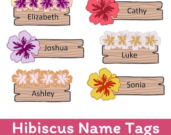Etiquetas con nombres de flores de hibisco tropical: decoración imprimible y editable para el aula