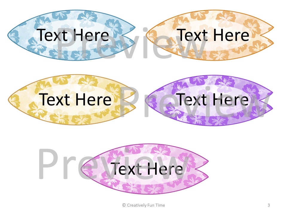 Editable Watercolor Hibiscus Surfboard Name Tags Etsy