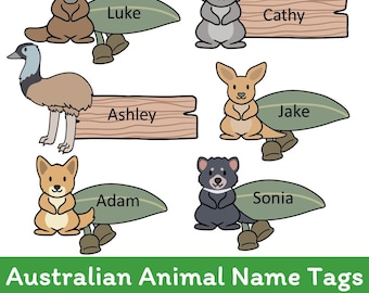 Australian Animal Name Tags: Printable Classroom Decor (Digital Product, PDF & PPTX File Types Available)