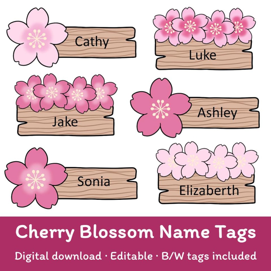 Editable Cherry Blossom Flower Name Tags: Classroom Labels (digital ...