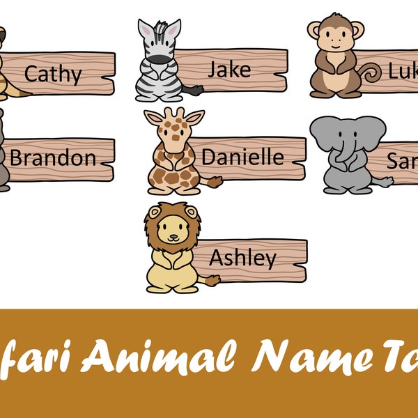 Editable Safari Animal Name Tags