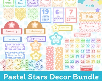 Pastel Star Classroom Decor Bundle: Editable Rainbow Theme (Digital Download)