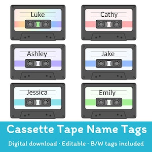 Bewerkbare naamplaatjes van cassettebandjes