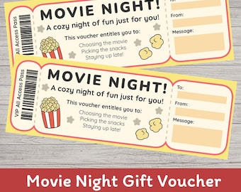 Editable Movie Night Voucher | Printable Fun Family Coupon | Kids Reward