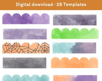 Printable Halloween Bulletin Board Borders, Watercolor Classroom Decor