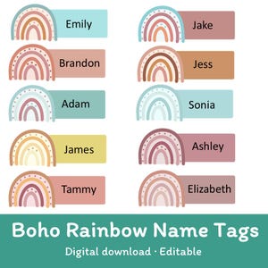 Editable Boho Rainbow Name Tags: Printable Classroom Decor (Digital Download, PDF & PPT File Included)