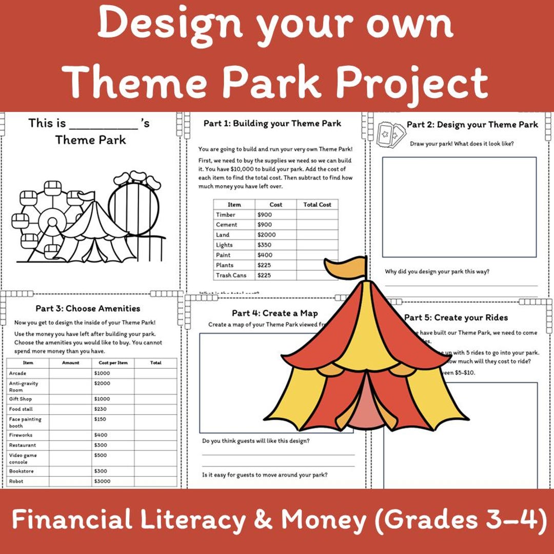 Theme Park Math Project Printable | Financial Literacy for Kids - Etsy UK