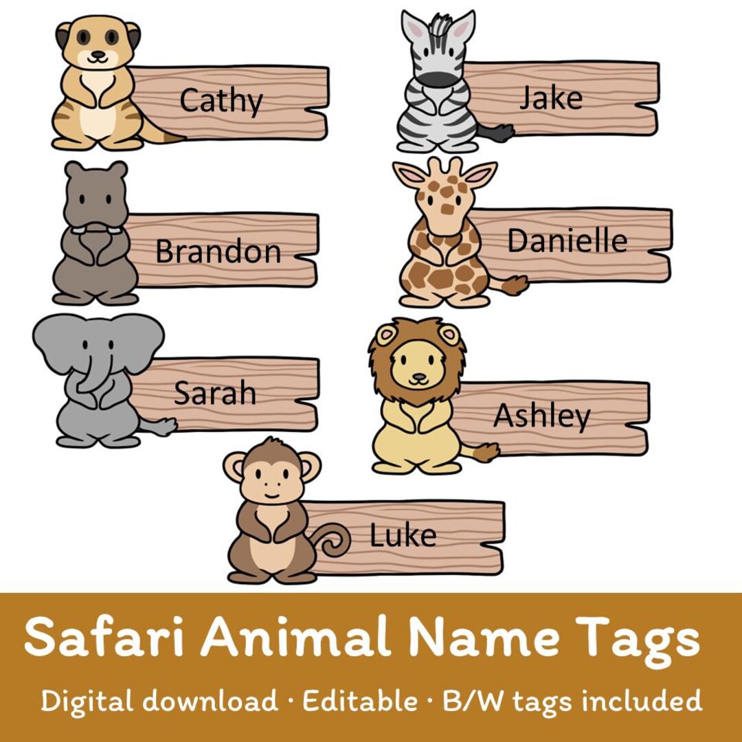 Editable Safari Animal Name Tags - Etsy editable-safari-animal-name-tags-etsy