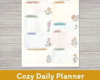 Watercolor Wildflower Self Care Daily Planner | Printable PDF