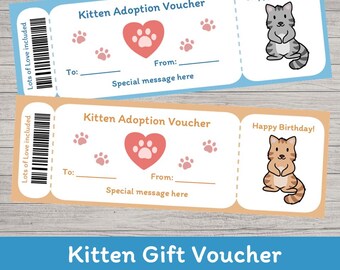 Editable Kitten Gift Voucher: Printable Adoption Ticket Birthday Gift (PDF & PPTX)