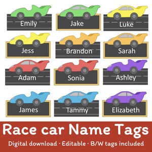 Editable Race Car Name Tags: Printable Classroom Decor (Digital Download, PDF & PPT File Included)