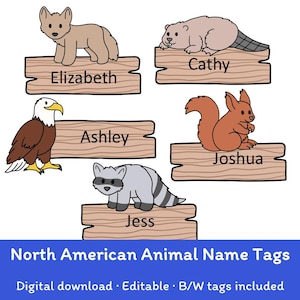 Editable North American Animal Name Tags