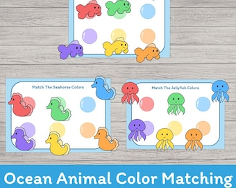 Ocean Color Matching Activities Bundle | Preschool Learning Cut and Paste Worksheet