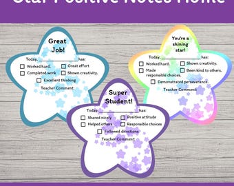 Editable Star Shaped Positive Notes Home Printable, Teacher Parent Communication, Reward Notes, Classroom Behavior