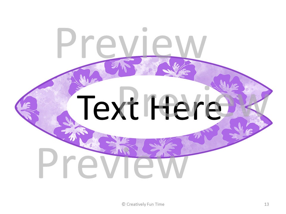 Editable Watercolor Hibiscus Surfboard Name Tags Etsy