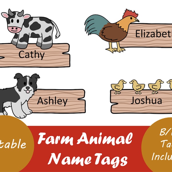 Editable Farm Animal Name Tags