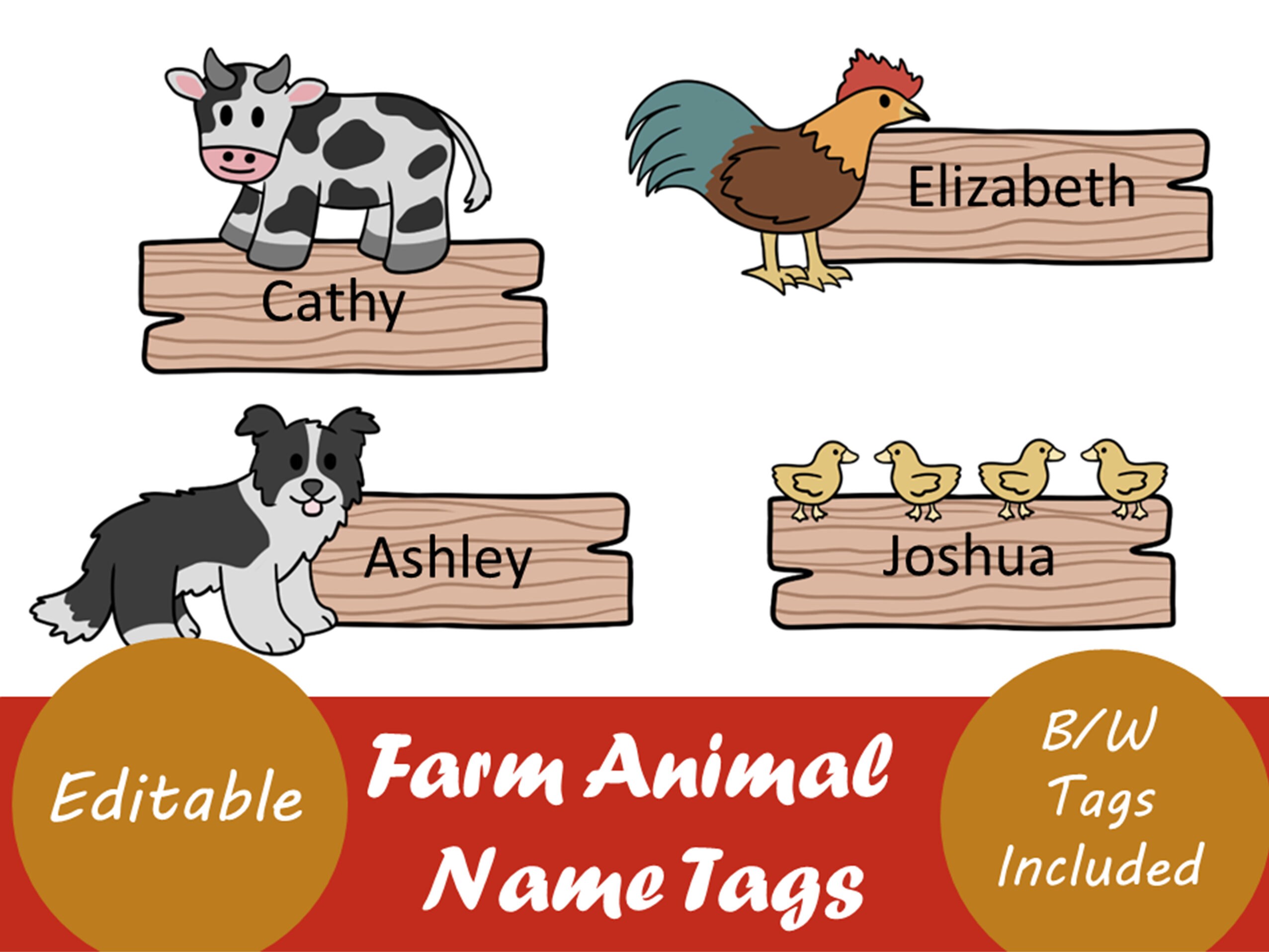 Editable Farm Animal Name Tags Etsy