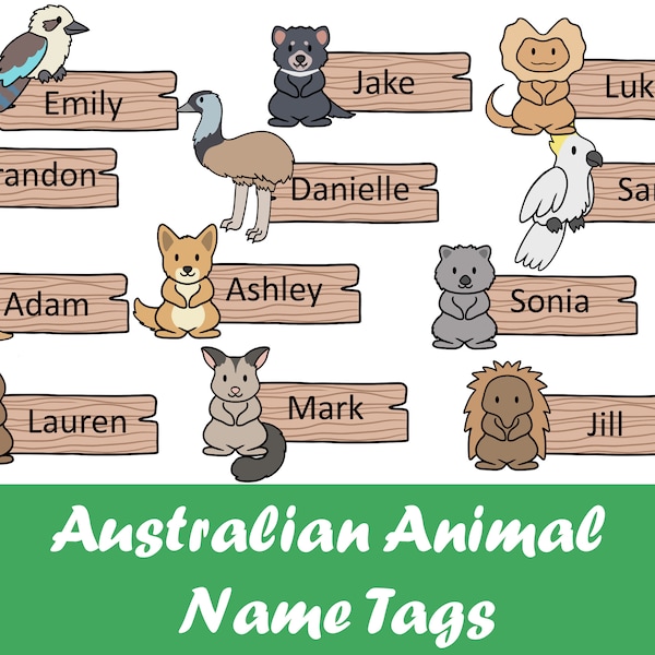 Editable Australian Animal Name Tags