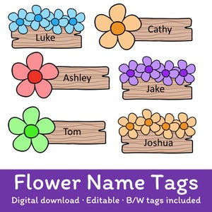 Editable Flower Name Tags: Classroom Labels (Digital Product)