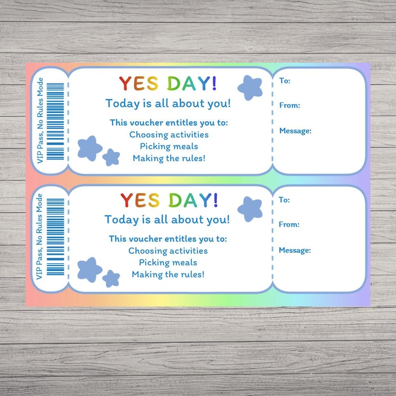 Yes Include Us Editable Yes Day Voucher | Printable No Rules Day Coupon | Kids Reward ...