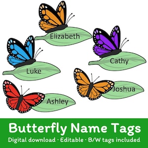 Editable Butterfly Name Tags: Printable Classroom Decor (Digital Download)