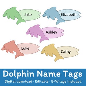 Editable Dolphin Name Tags, Cute Printable Name Plates for Bulletin Boards, Desks and Lockers
